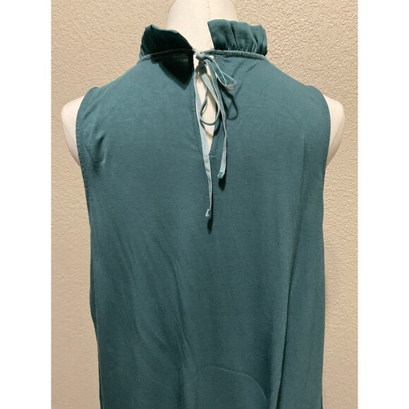 LOFT, Women’s, Sleeveless Mixed Media Blouse, Ruffle Neck, Teal, Size: M - Picture 4 of 5
